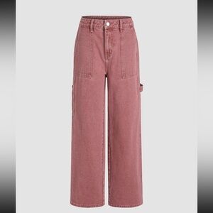 pink denim low waist straight leg jeans